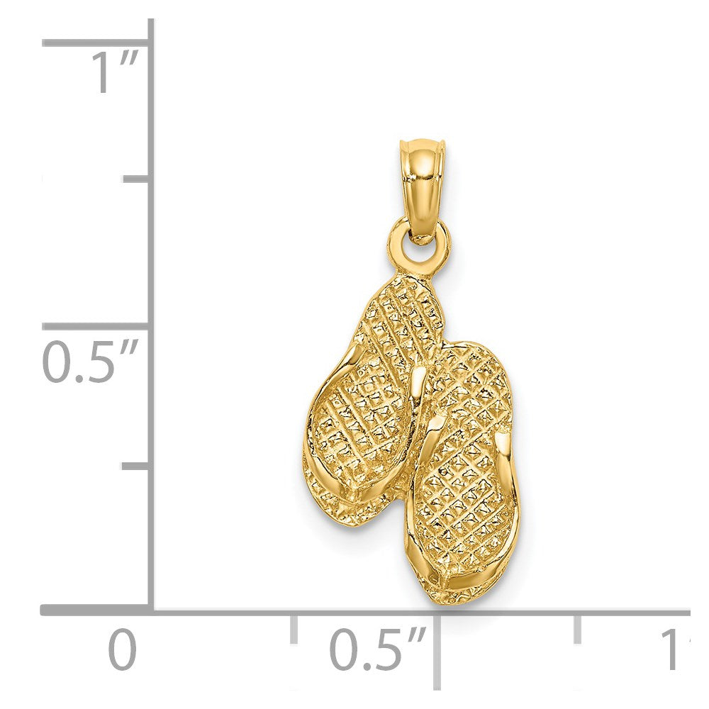 Million Charms 14K Yellow Gold Themed 3-D Destin Florida Double Flip-Flop Charm