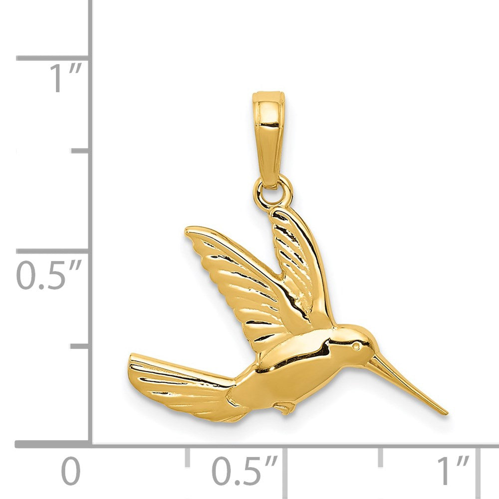 Million Charms 14K Yellow Gold Themed Hummingbird In Flight Pendant