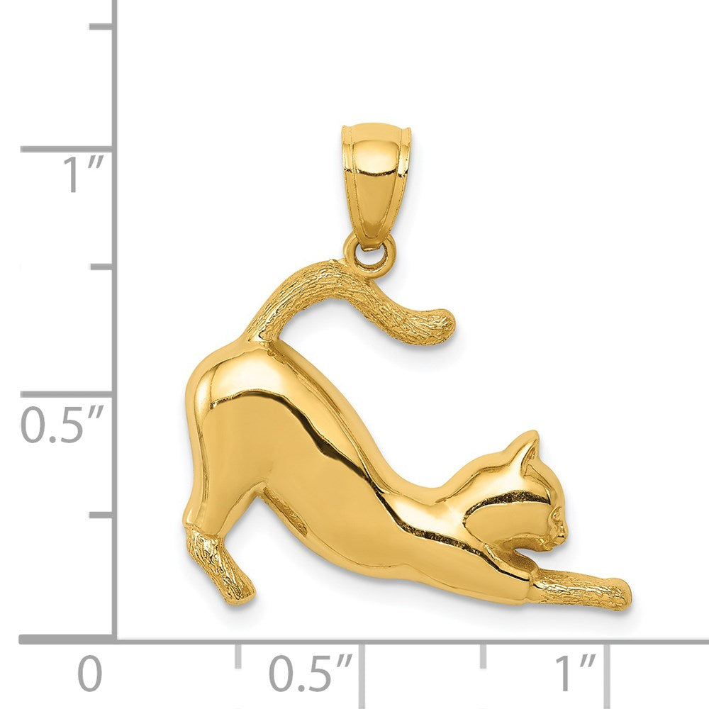 Million Charms 14K Yellow Gold Themed Stretching Cat Pendant