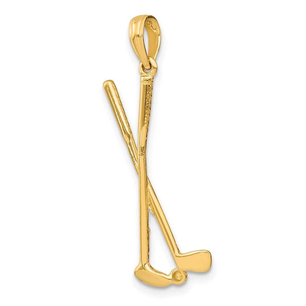 Million Charms 14K Yellow Gold Themed 3-D Double Sports Golf Clubs With Ball Charm