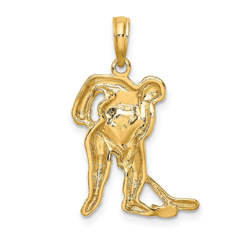 Million Charms 14K Yellow Gold Themed Sports Hockey Player With Stick, Puck Charm