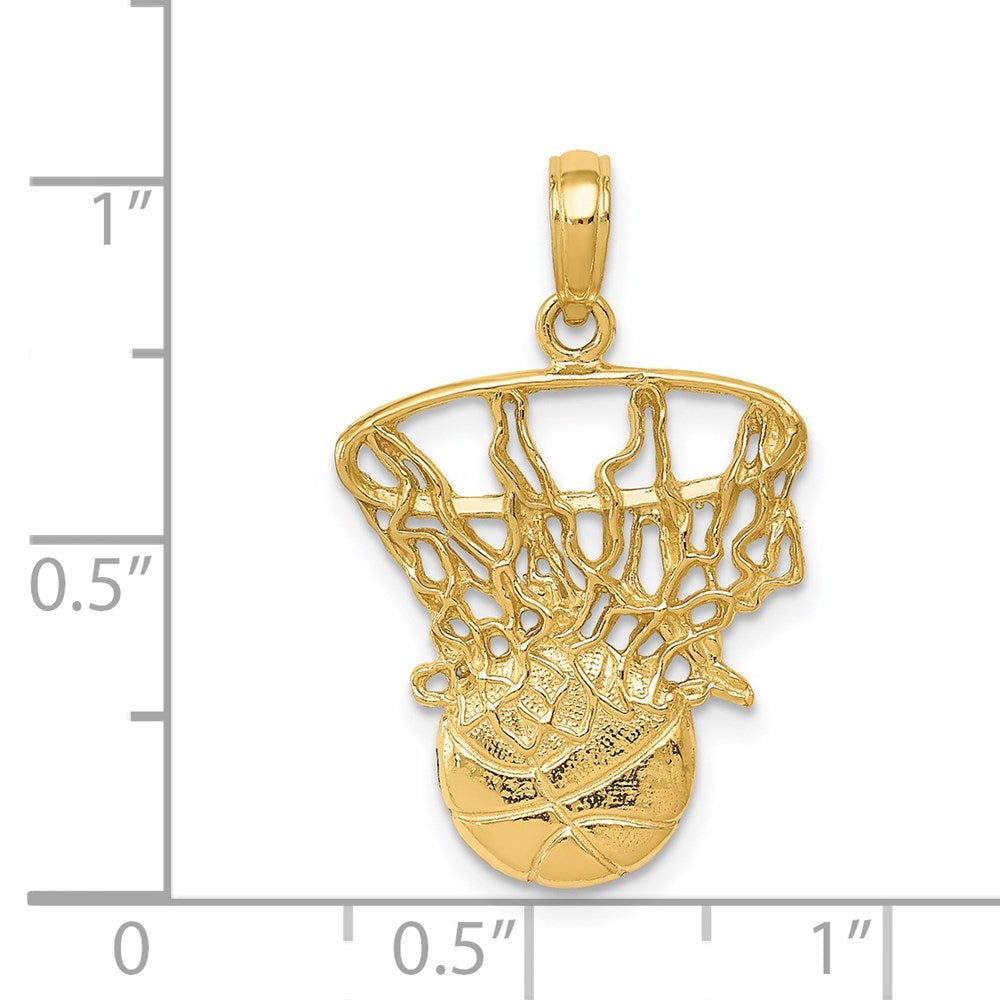 Million Charms 14K Yellow Gold Themed Swoosh Sports Basketball, Net Pendant