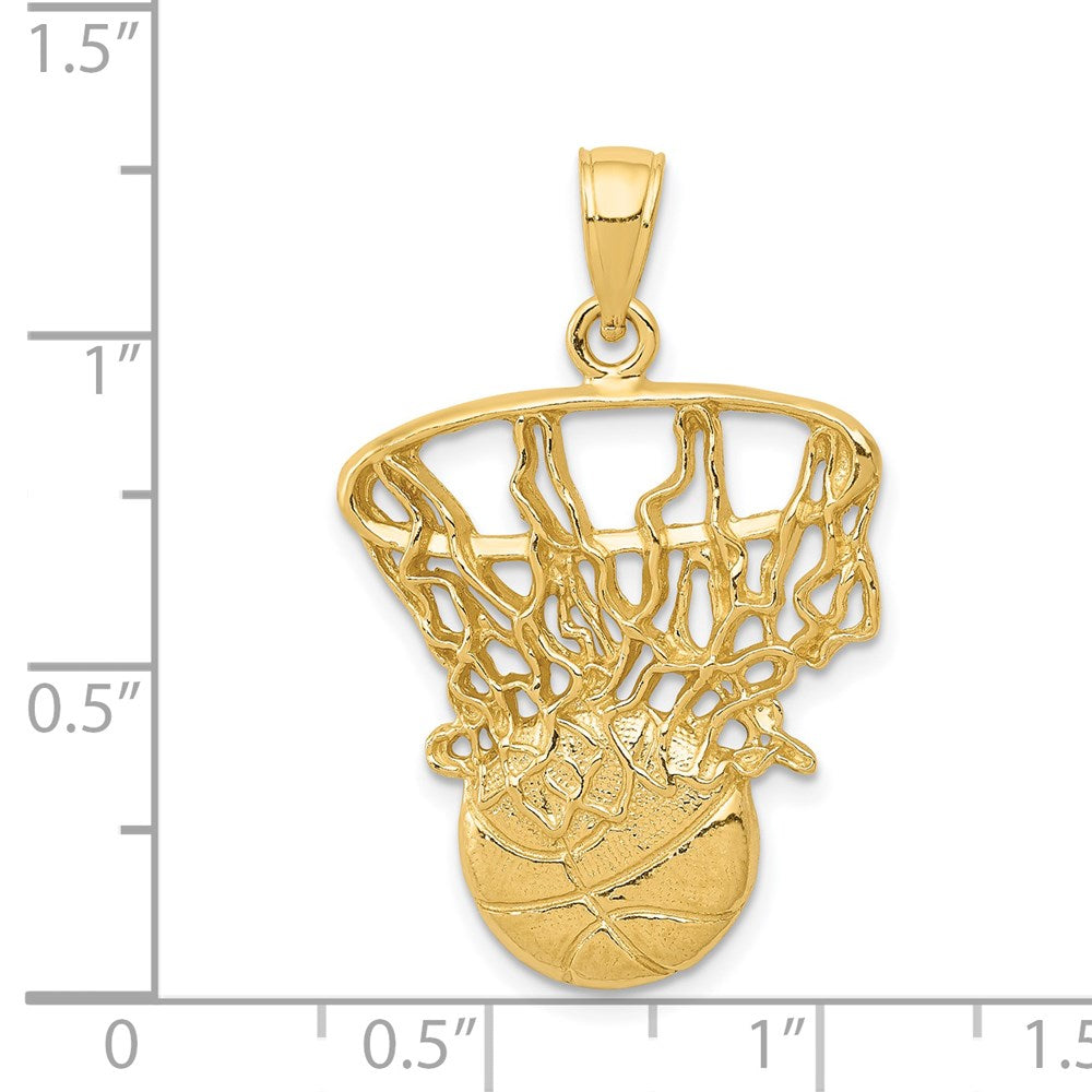 Million Charms 14K Yellow Gold Themed Swoosh Sports Basketball, Net Pendant