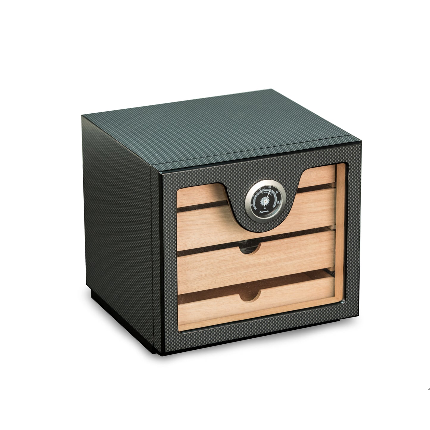 Occasion Gallery Black Carbon Fiber Color "Carbon Fiber" Matt Finish Wood Humidor with Hygrometer 9.75 L x 9.25 W x 9 H in.