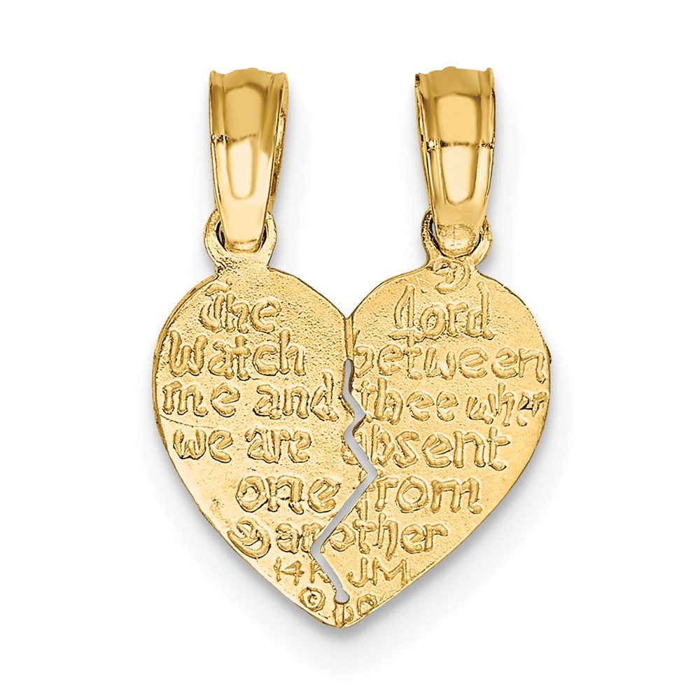 Million Charms 14K Yellow Gold Themed Reversible Break Apart Mizpah Heart Charm