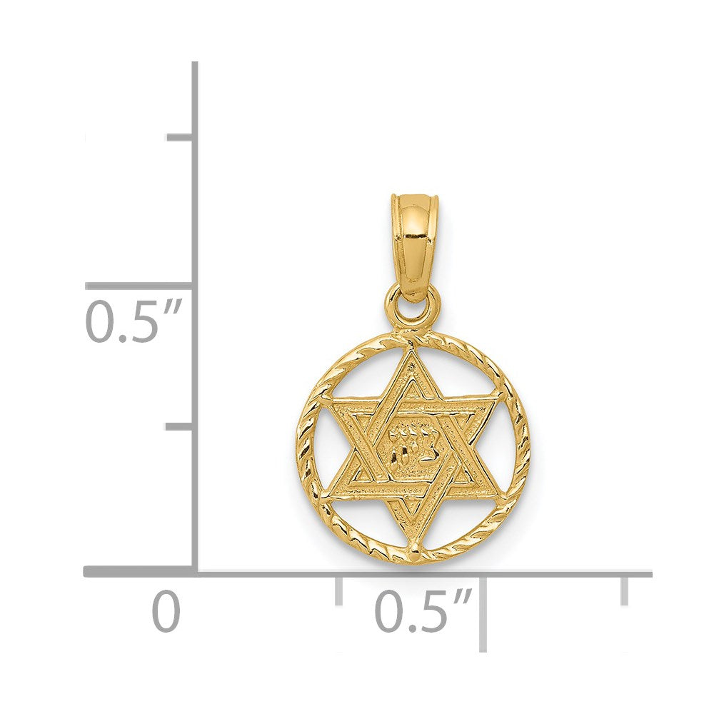 Million Charms 14K Yellow Gold Themed Religious Jewish Star Of David In Circle Frame Pendant