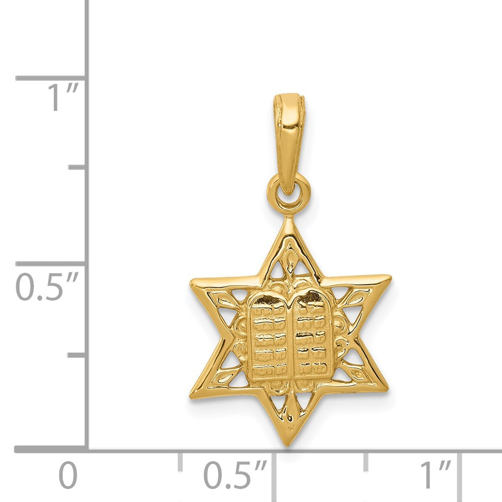 Million Charms 14K Yellow Gold Themed Religious Jewish Star Of David With Tablets In Center Pendant