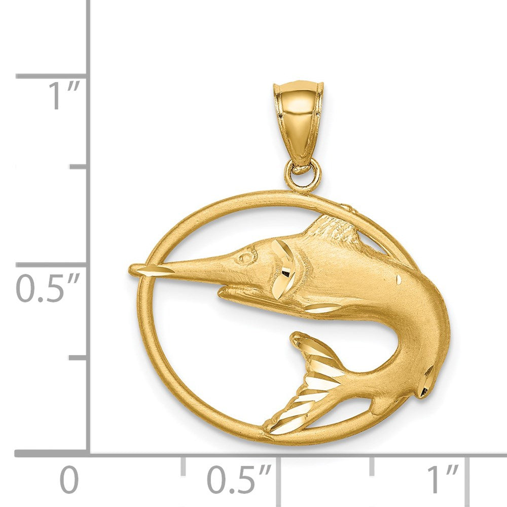 Million Charms 14K Yellow Gold Themed Framed Diamond-Cut Marlin
