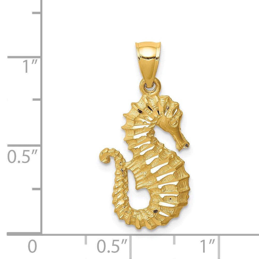 Million Charms 14K Yellow Gold Themed Diamond-Cut Nautical Seahorse Pendant