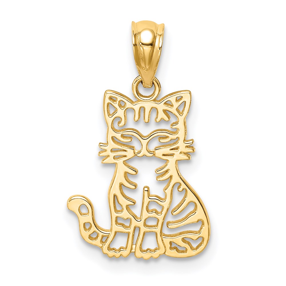 Million Charms 14K Yellow Gold Themed Sitting Cat Pendant