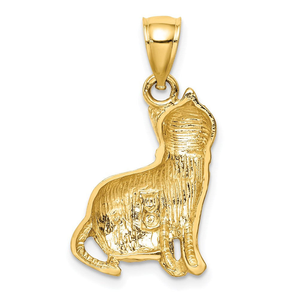 Million Charms 14K Yellow Gold Themed Diamond-Cut Cat Pendant