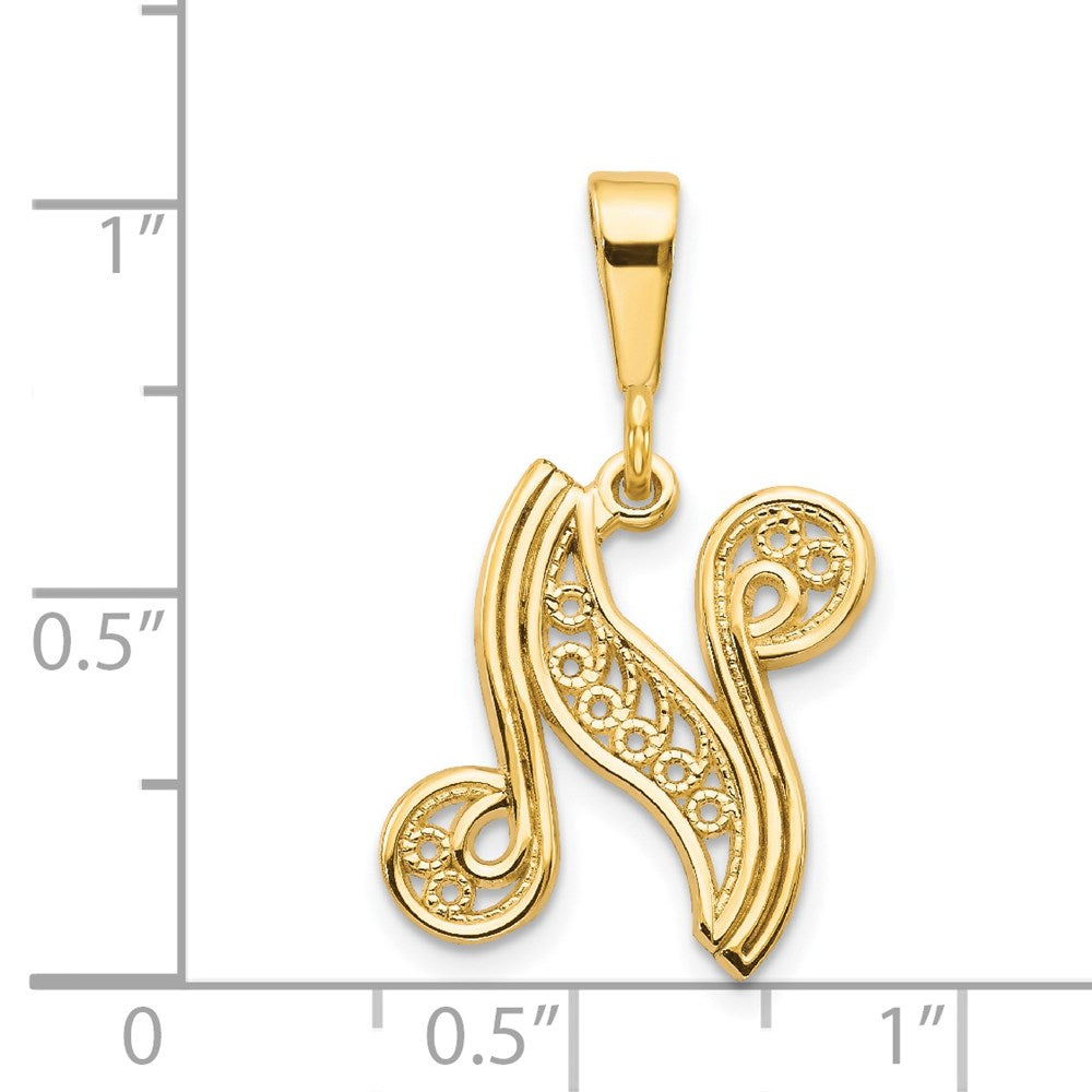 Million Charms 14K Yellow Gold Themed Alphabet Letter Initial N Charm