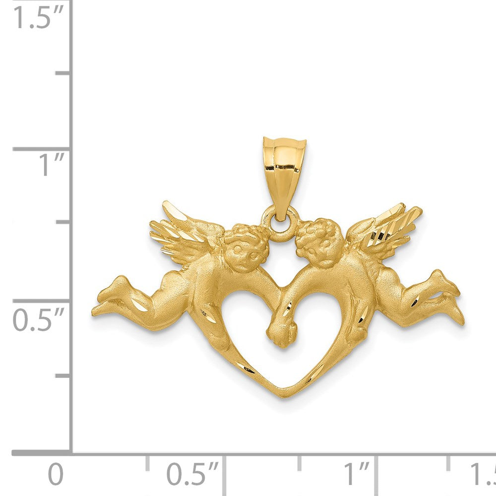 Million Charms 14K Yellow Gold Themed Satin Angels Heart Pendant