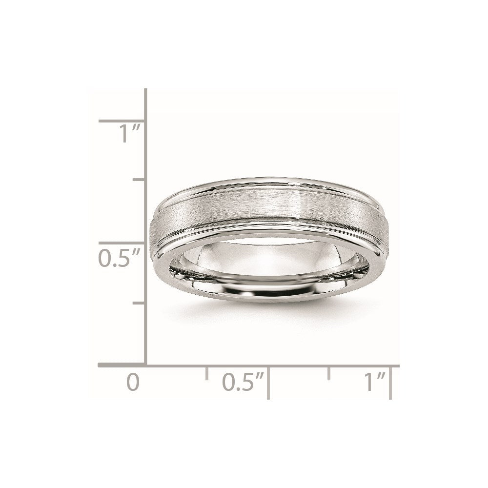 Unisex Fashion Jewelry, Chisel Brand Cobalt Satin and Polished Ridged Edge 6mm Ring Band