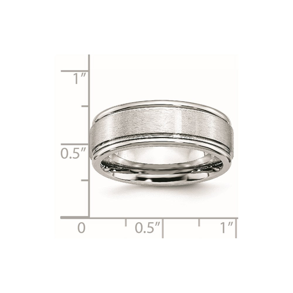 Unisex Fashion Jewelry, Chisel Brand Cobalt Satin and Polished Ridged Edge 8mm Ring Band