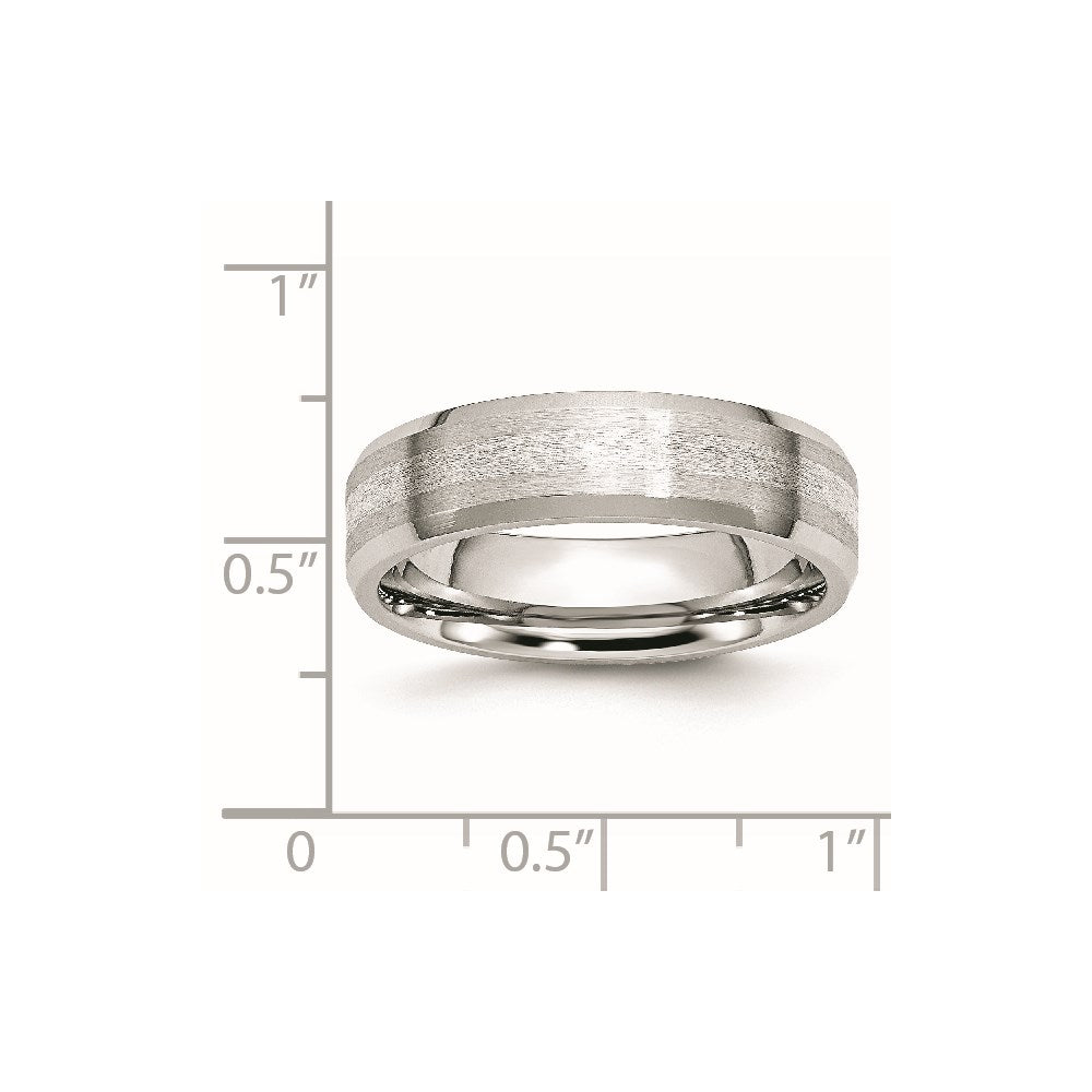 Unisex Fashion Jewelry, Chisel Brand Cobalt Sterling Silver Inlay Satin/Polished 6mm Beveled Edge Ring Band