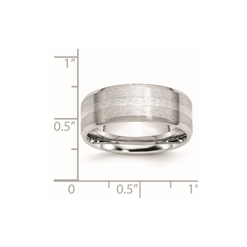 Unisex Fashion Jewelry, Chisel Brand Cobalt Sterling Silver Inlay Satin/Polished Beveled Edge 8mm Ring Band