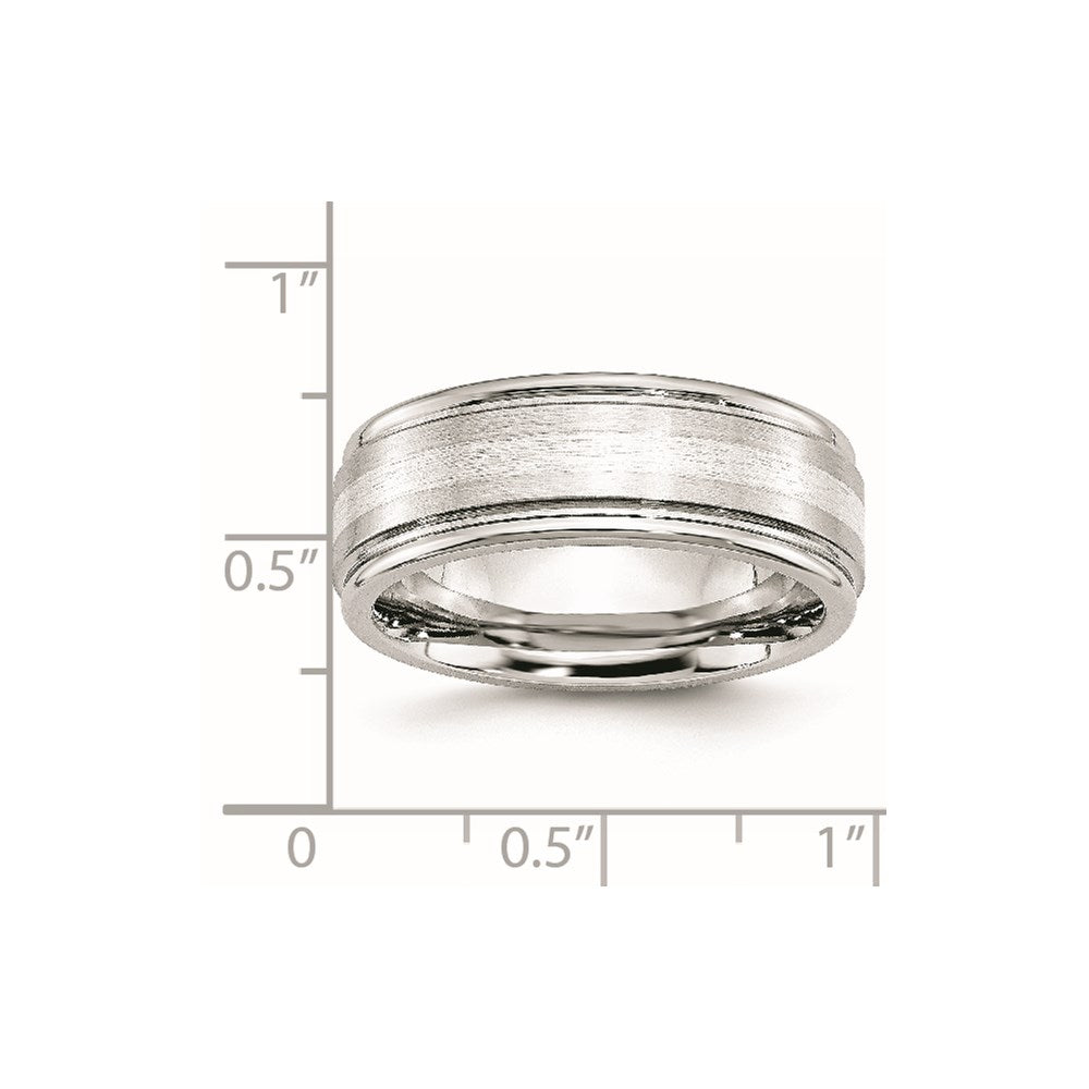Unisex Fashion Jewelry, Chisel Brand Cobalt Sterling Silver Inlay Satin and Polished 8mm Ring Band