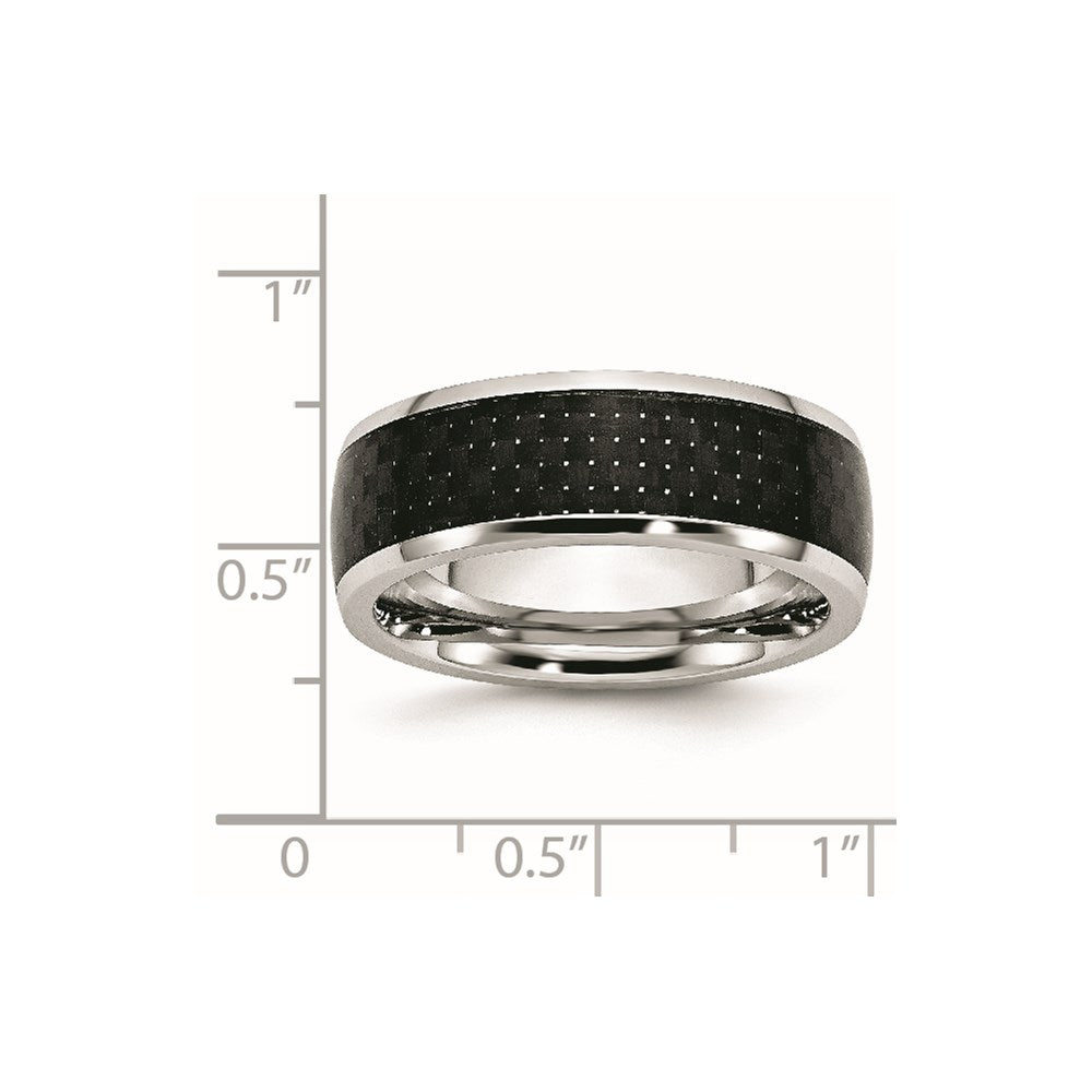 Men's Fashion Jewelry, Chisel Brand Cobalt Black Carbon Fiber Inlay 8mm Polished Ring Band