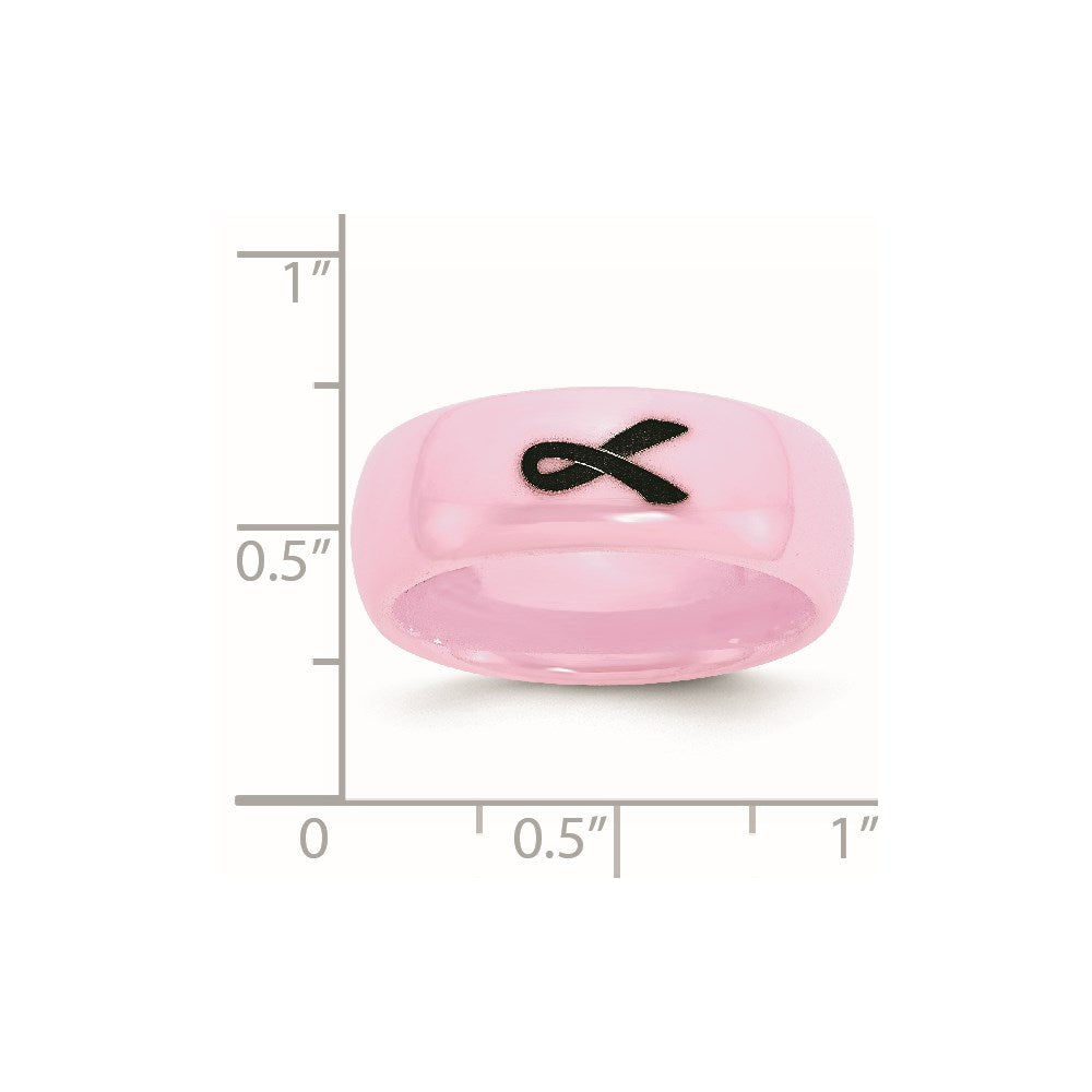 Women's Fashion Jewelry, Chisel Brand Ceramic Pink Black Laser Accented Ribbon 8mm Polished Ring Band