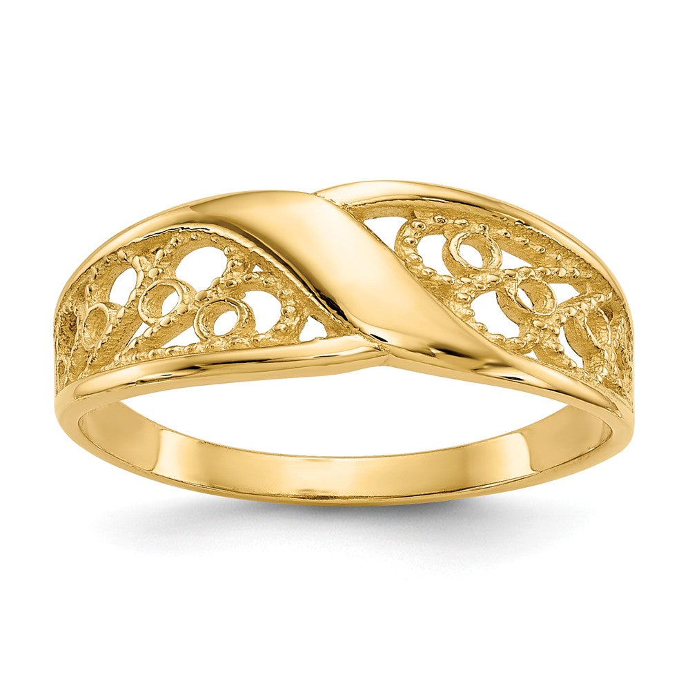 Anillo de filigrana pulida en oro amarillo de 14 quilates, talla: 6