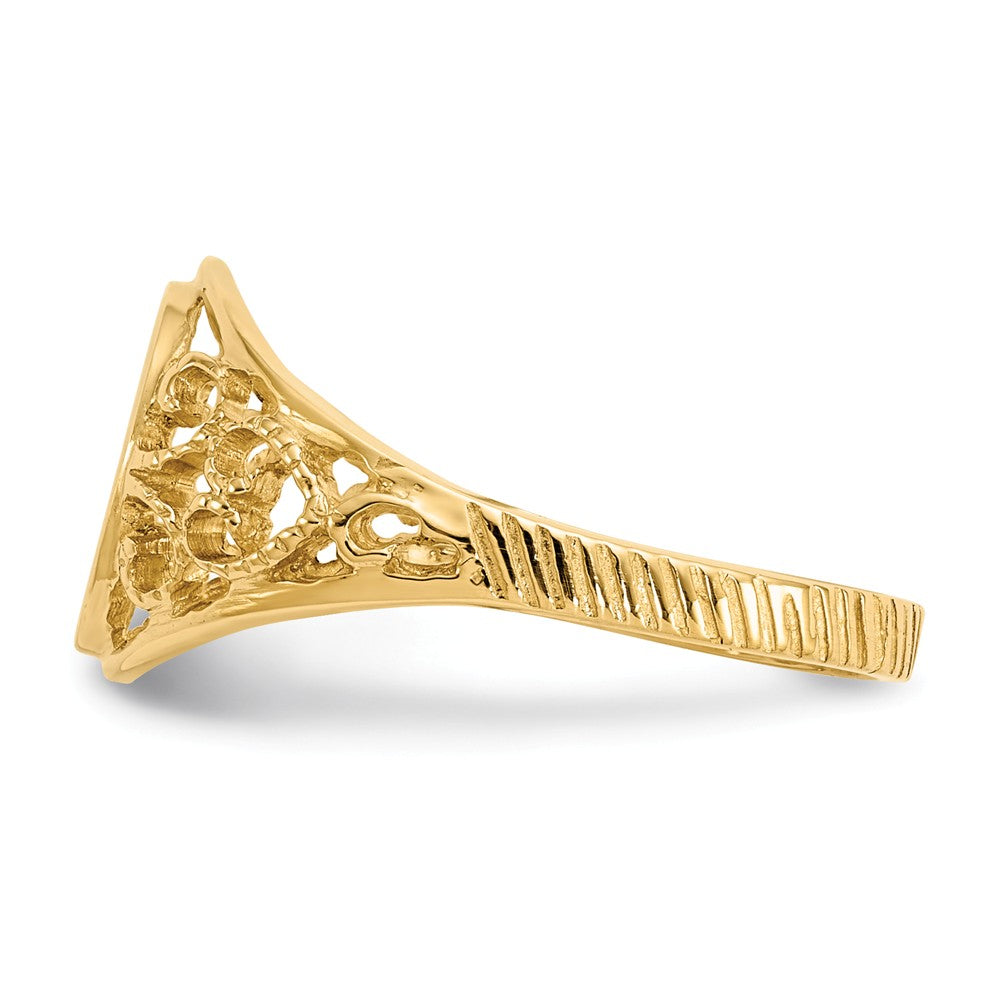 14k Yellow Gold 8.5x7.5mm Open Back Filigree Signet Ring, Size: 6