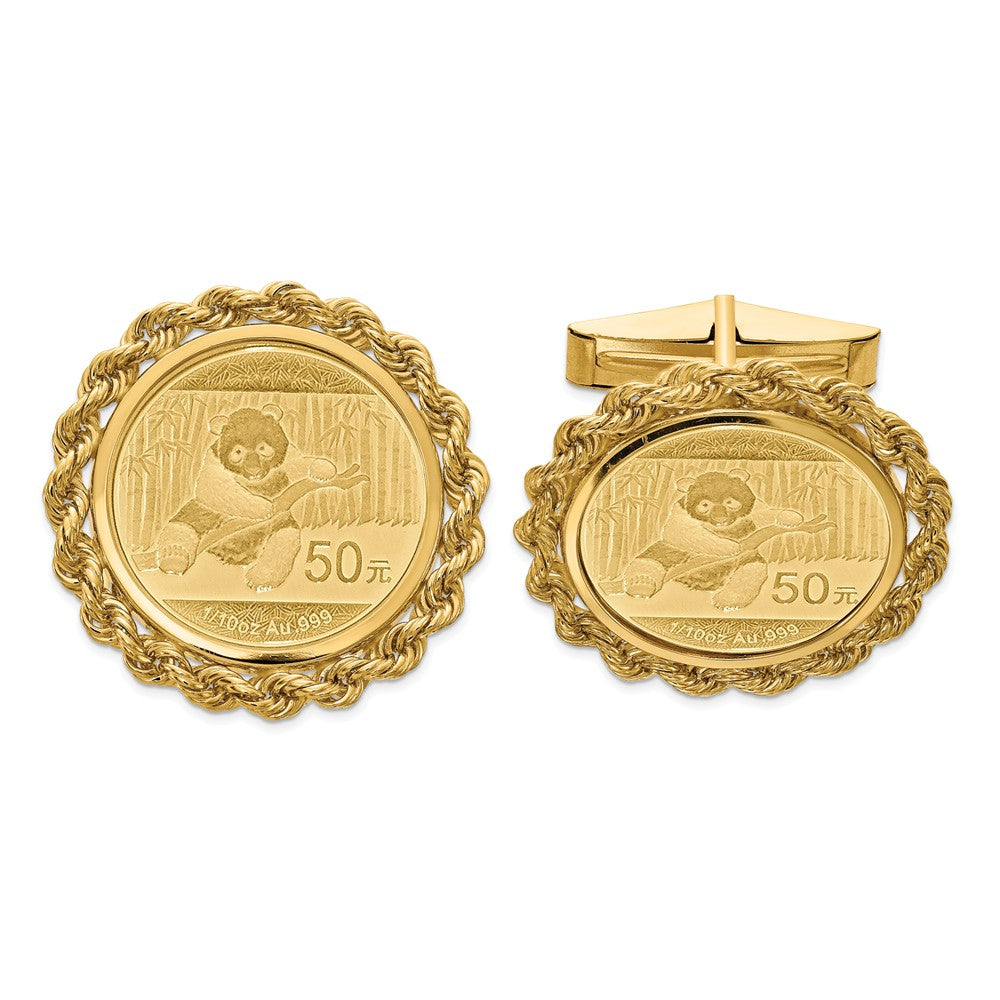 Occasion Gallery, Men's Accessories, 14k Yellow Gold 1/10oz Panda Coin Solid Polished Rope Bezel Cuff Links w/coin