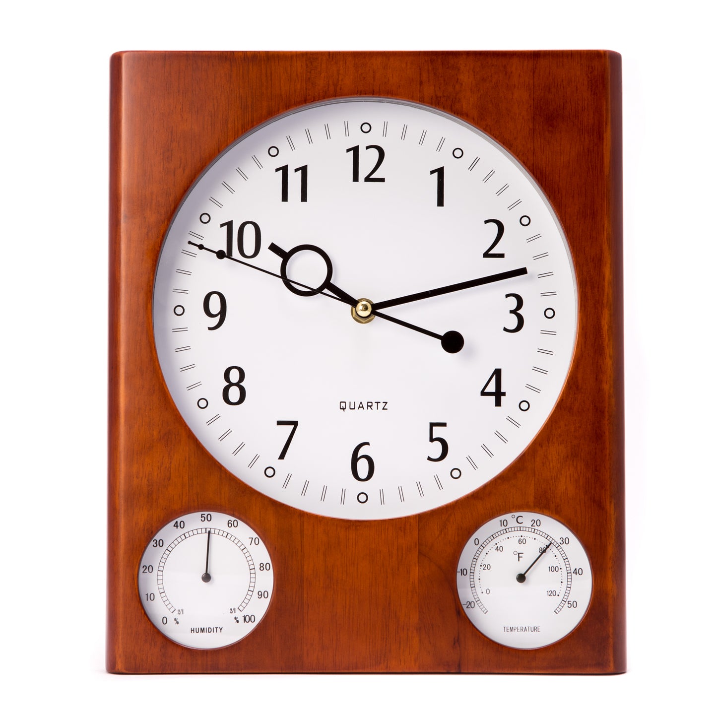 Occasion Gallery Brown Color "Cherry" Wood Wall Clock with Thermometer & Hygrometer. 12.75 L x 10.75 W x 1 H in.