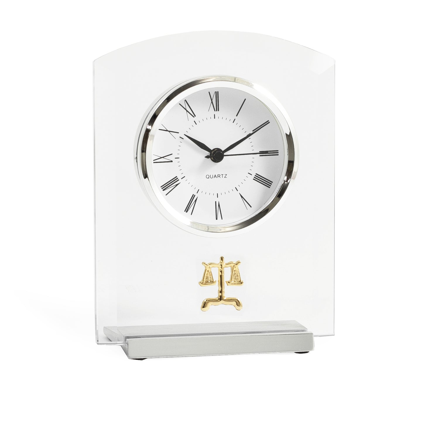 Occasion Gallery Silver Color Legal, Beveled Glass Quartz Clock with Stainless Steel Accents. 7 L x 5.5 W x 2 H in.