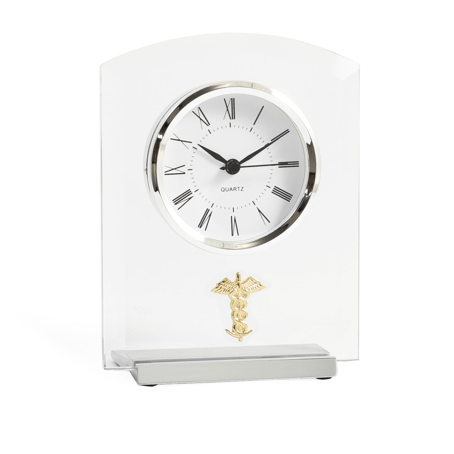 Occasion Gallery Silver Color Medical, Beveled Glass Quartz Clock with Stainless Steel Accents. 7 L x 5.5 W x 2 H in.