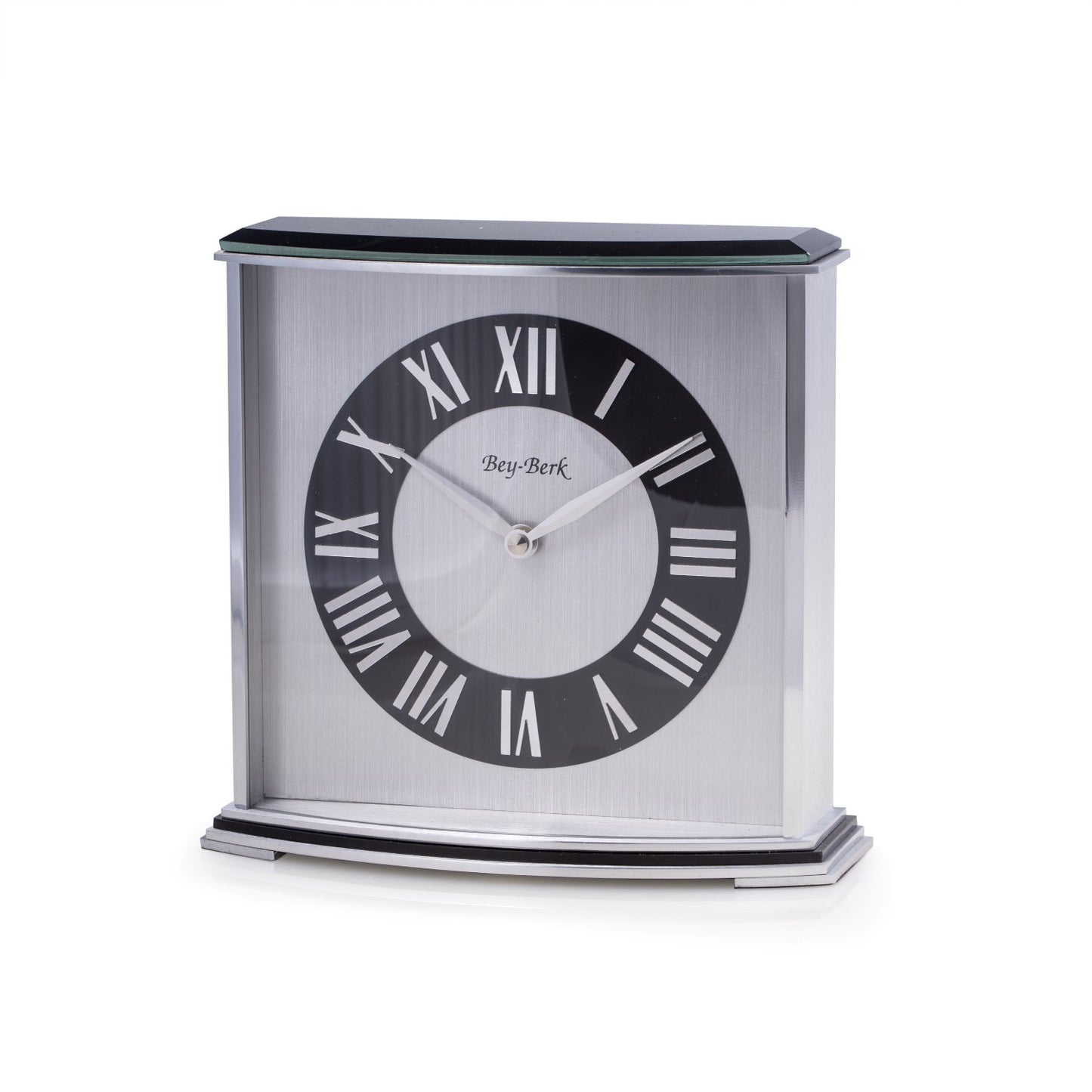 Occasion Gallery Black/Silver Color "Palm Springs", Lacquered "Ebony" Wood with Stainless Steel Accents Quartz Clock. 7 L x 2.75 W x 6.75 H in.
