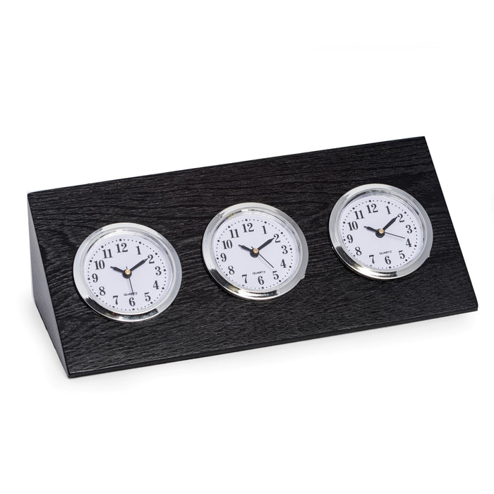 Occasion Gallery BLACK   Color Triple Time Zone Clock in Black Wood.  9.25 L x 3.5 W x 2.75 H in.