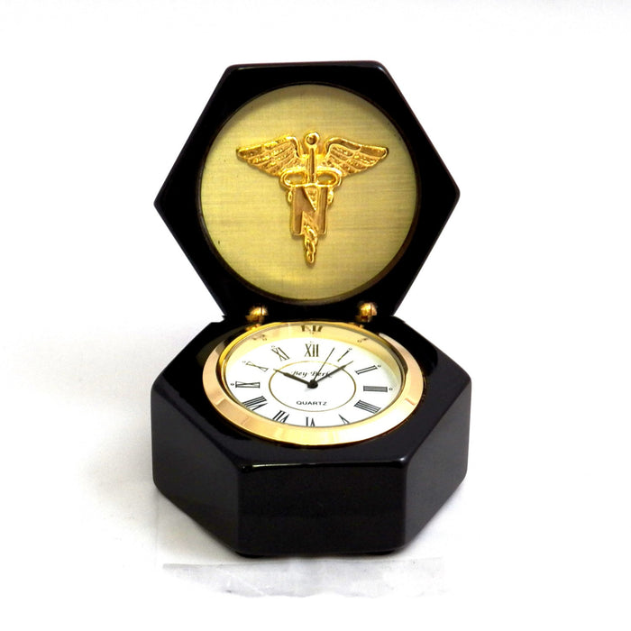 Occasion Gallery Black Color Nursing, Lacquered Black Wood Quartz Clock in Box. 3.25 L x 3.25 W x 4 H in.