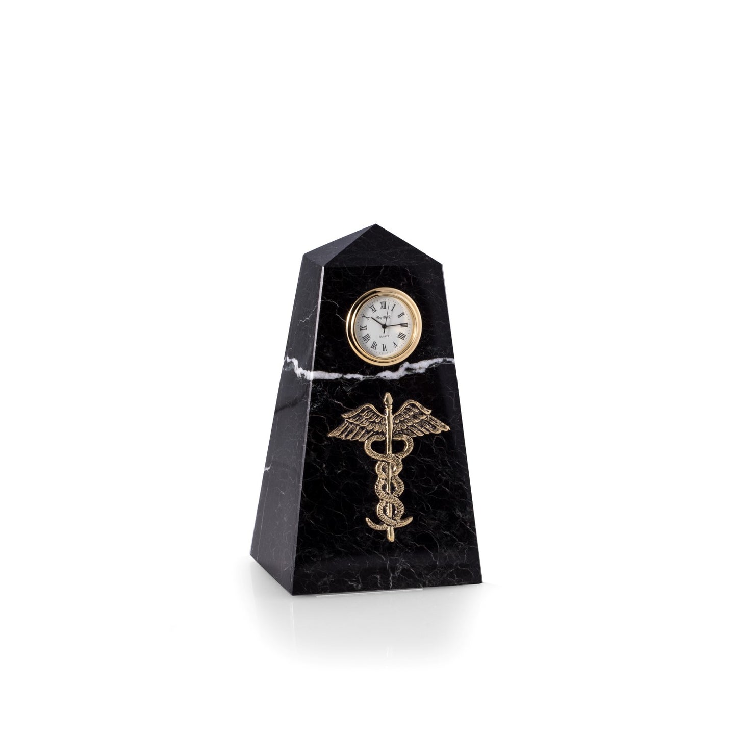 Occasion Gallery Black Zebra Marble Color Medical, Black "Zebra" Marble Quartz Clock with Gold Accents. 3.25 L x 2.5 W x 7 H in.