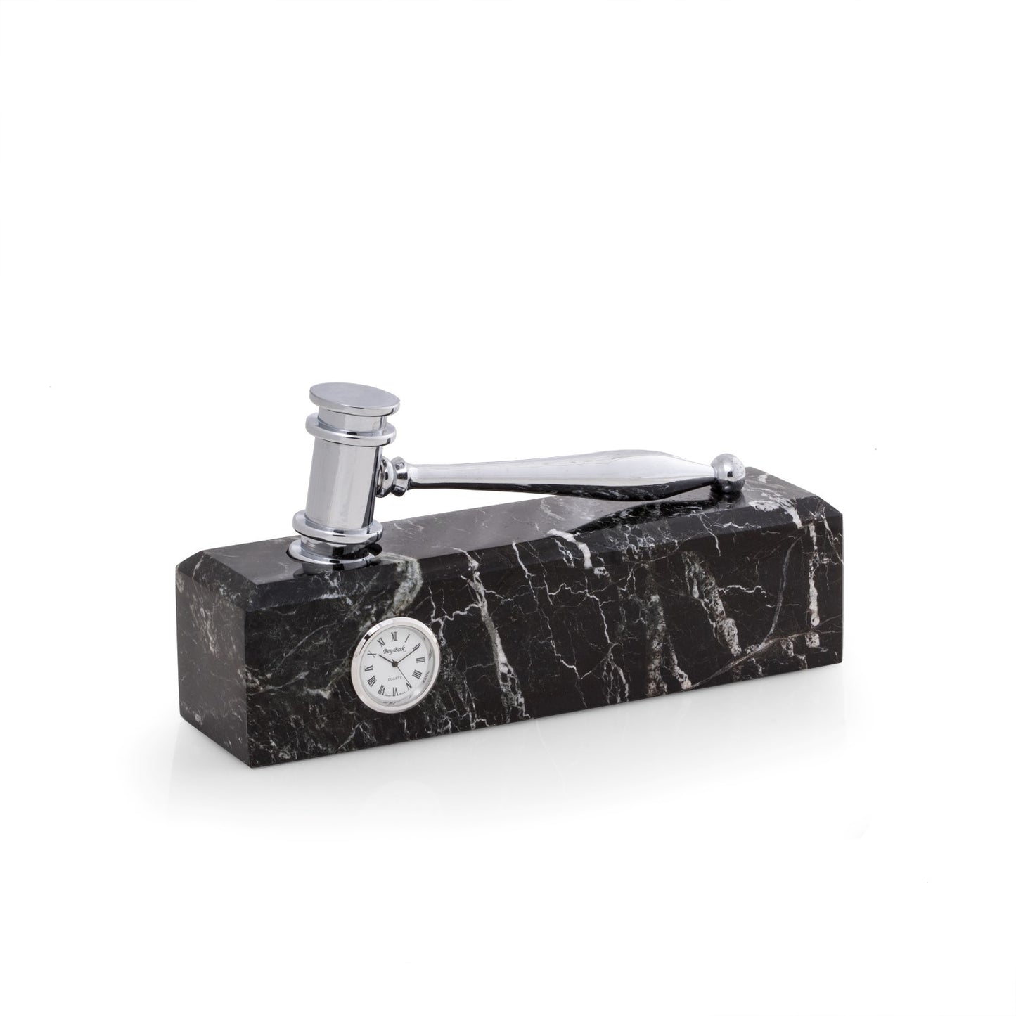 Occasion Gallery Black Zebra Marble Color Black "Zebra" Marble Quartz Clock with Silver Gavel. 9.75 L x 2.5 W x 5.25 H in.