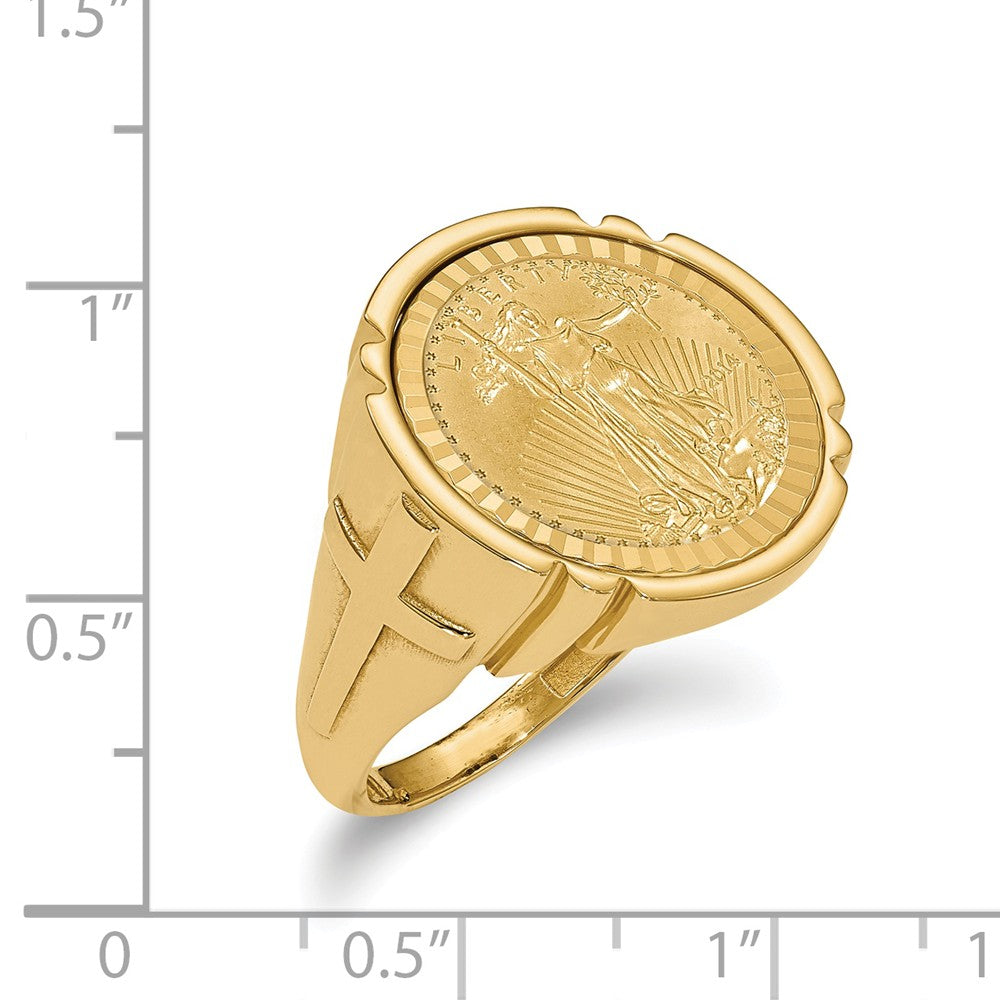 14k Yellow Gold 1/10AE Diamond-cut Coin Ring with coin, Size: 10
