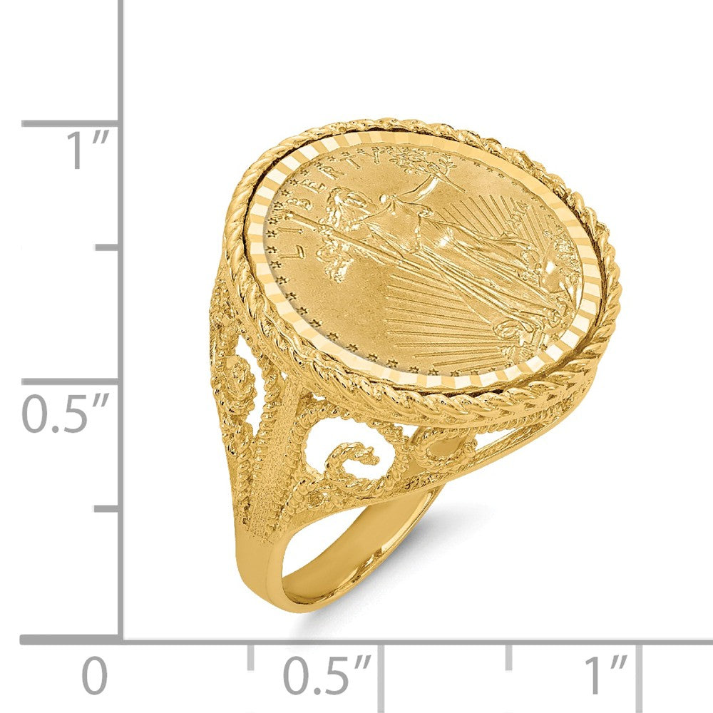 14k Yellow Gold 1/10AE Diamond-cut Coin Ring with coin, Size: 7
