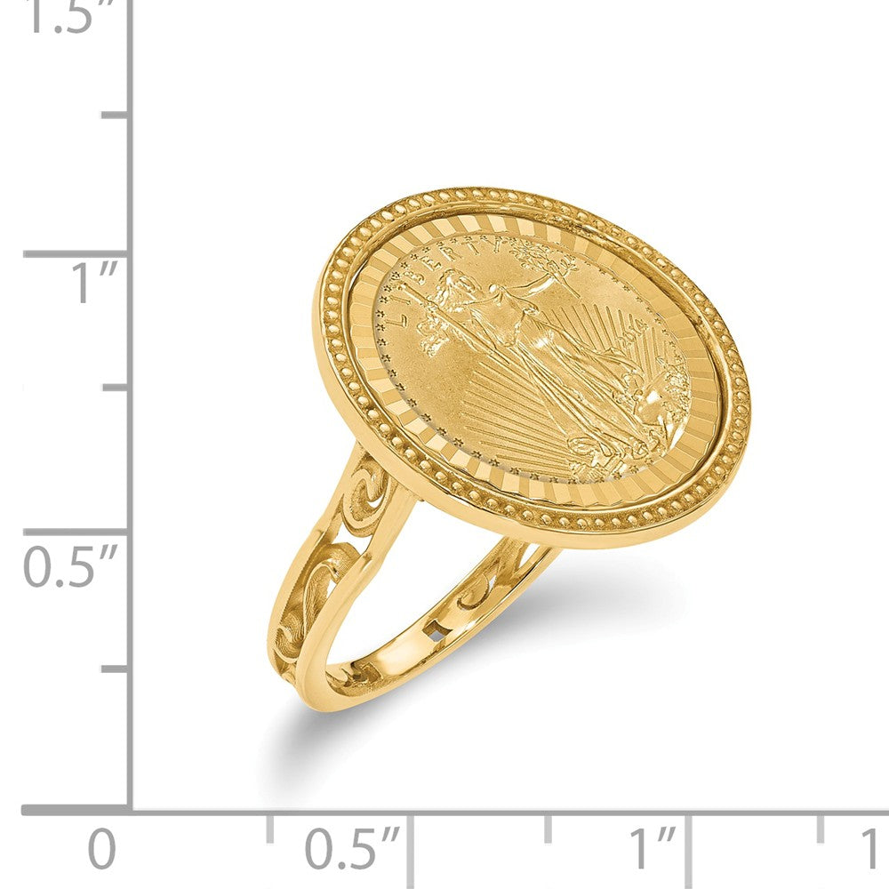 14k Yellow Gold 1/10AE Diamond-cut Coin Ring with coin, Size: 7