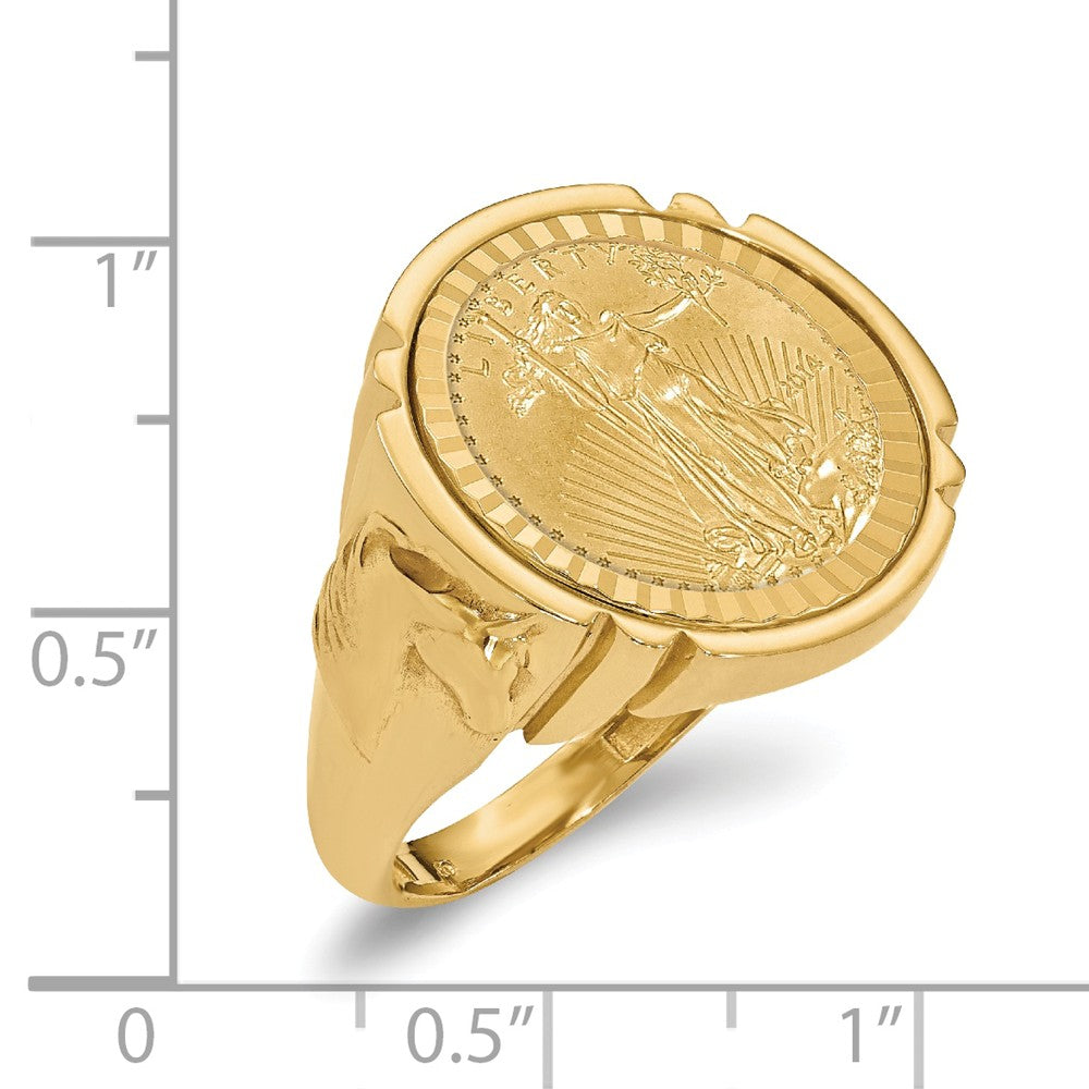 14k Yellow Gold 1/10AE Diamond-cut Coin Ring with coin, Size: 10
