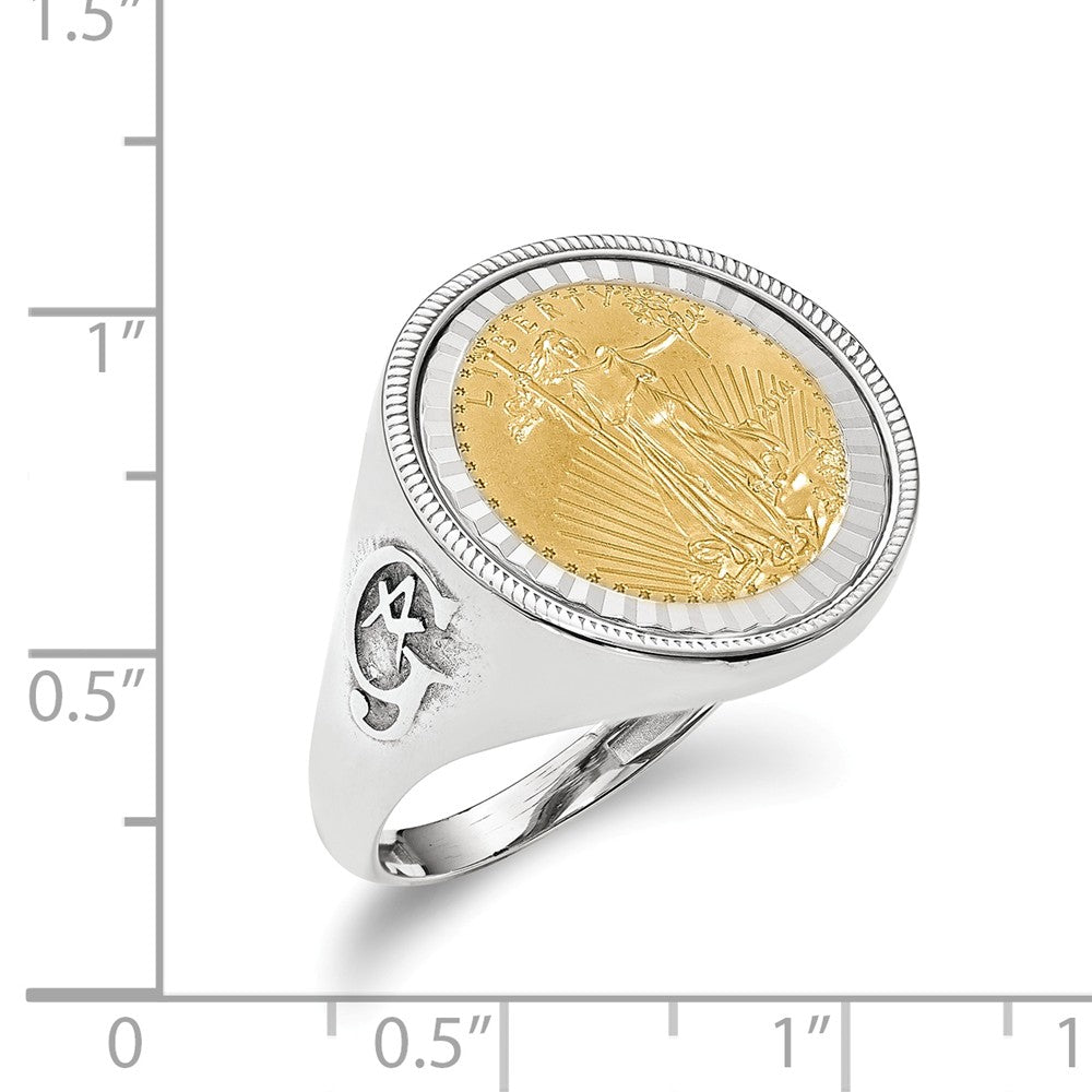 14k White Gold 1/10AE Diamond-cut Coin Ring with coin, Size: 10