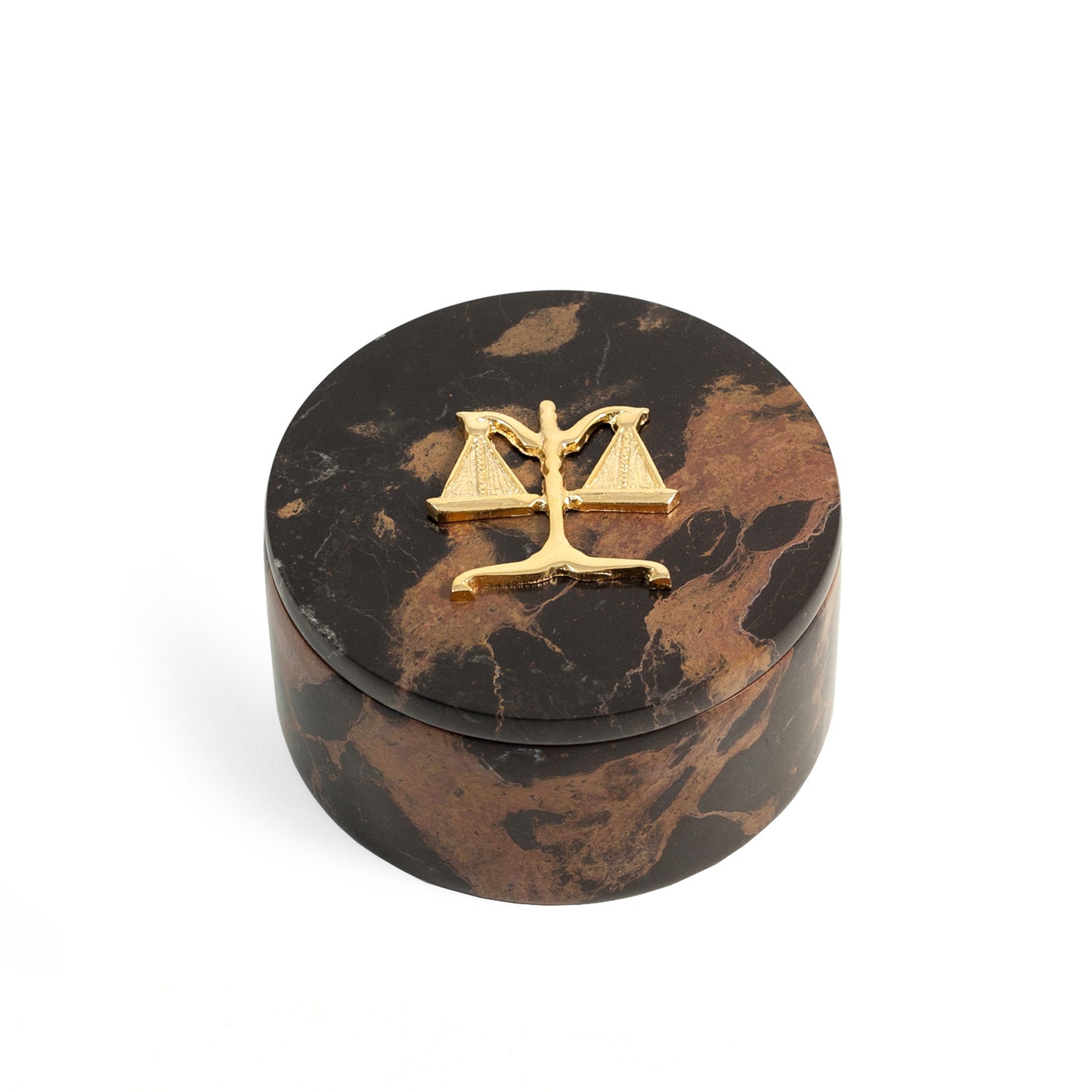 Occasion Gallery Marble/Gold Color Legal, "Tiger Eye" Marble Round Box with Gold Plated Accents. L x 4 W x 2 H in.