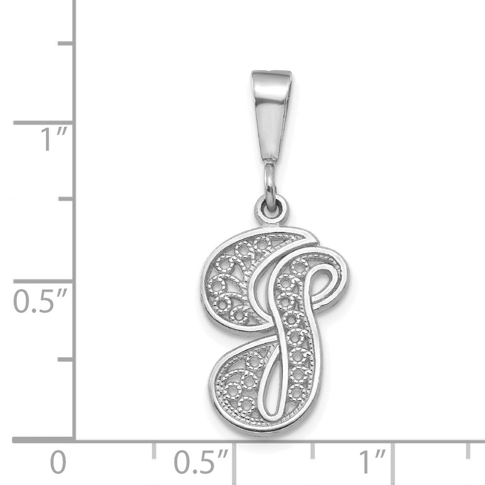 Million Charms 14K White Gold Themed Solid Polished Filigree Alphabet Letter Initial G Pendant