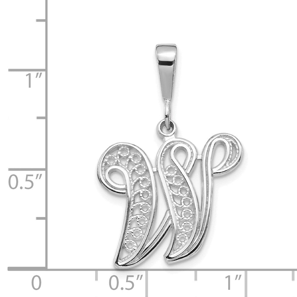 Million Charms 14K White Gold Themed Solid Polished Filigree Alphabet Letter Initial W Pendant