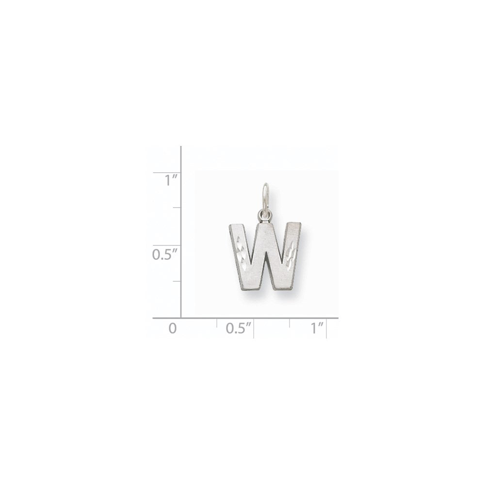 Million Charms 14K White Gold Themed Solid Satin Diamond-Cut Alphabet Letter Initial W Charm