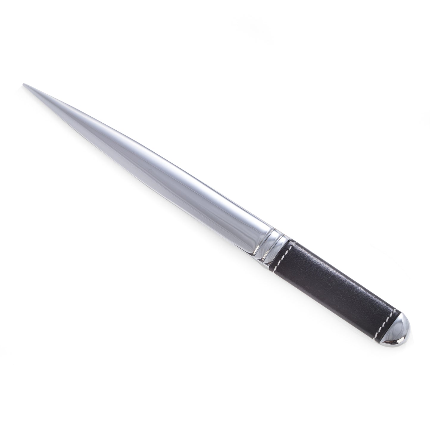 Occasion Gallery Black/Chrome Color Black Leather Letter Opener with Chrome Accents. 8.75 L x 0.75 W x H in.