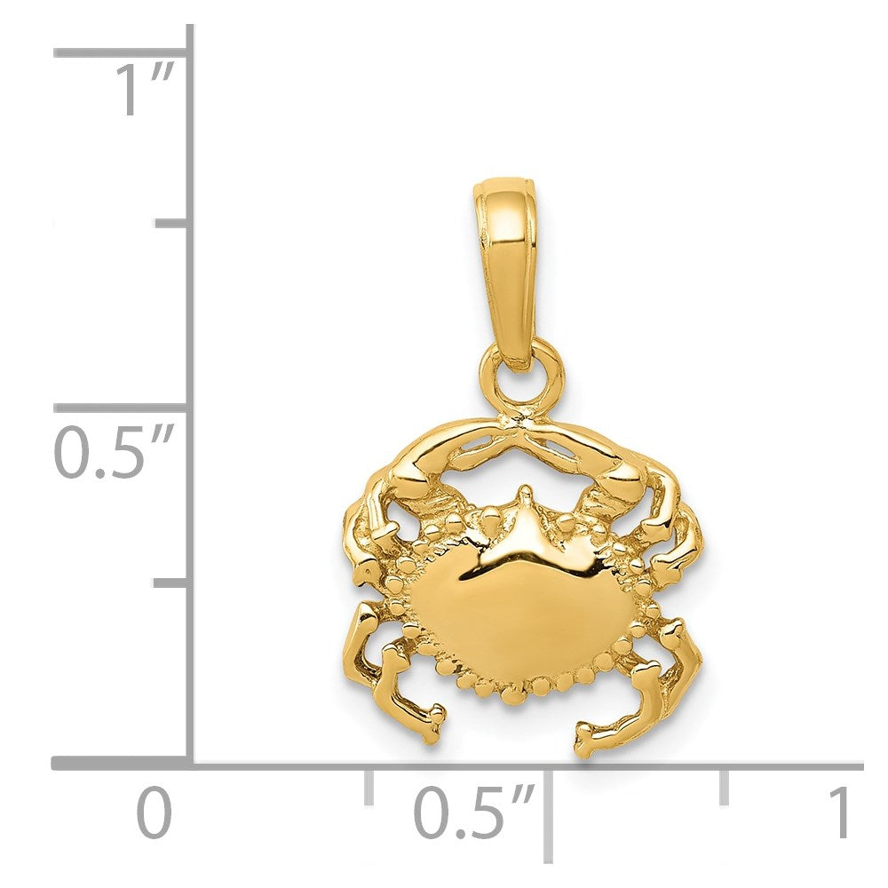 Million Charms 14K Yellow Gold Themed Solid Polished Open-Backed Crab Pendant