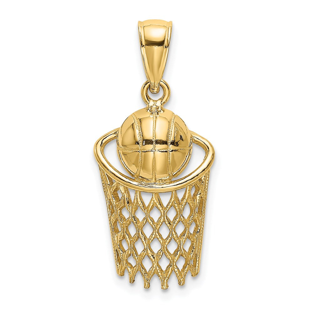 Million Charms 14K Yellow Gold Themed Polished Sports Basketball & Net Charm