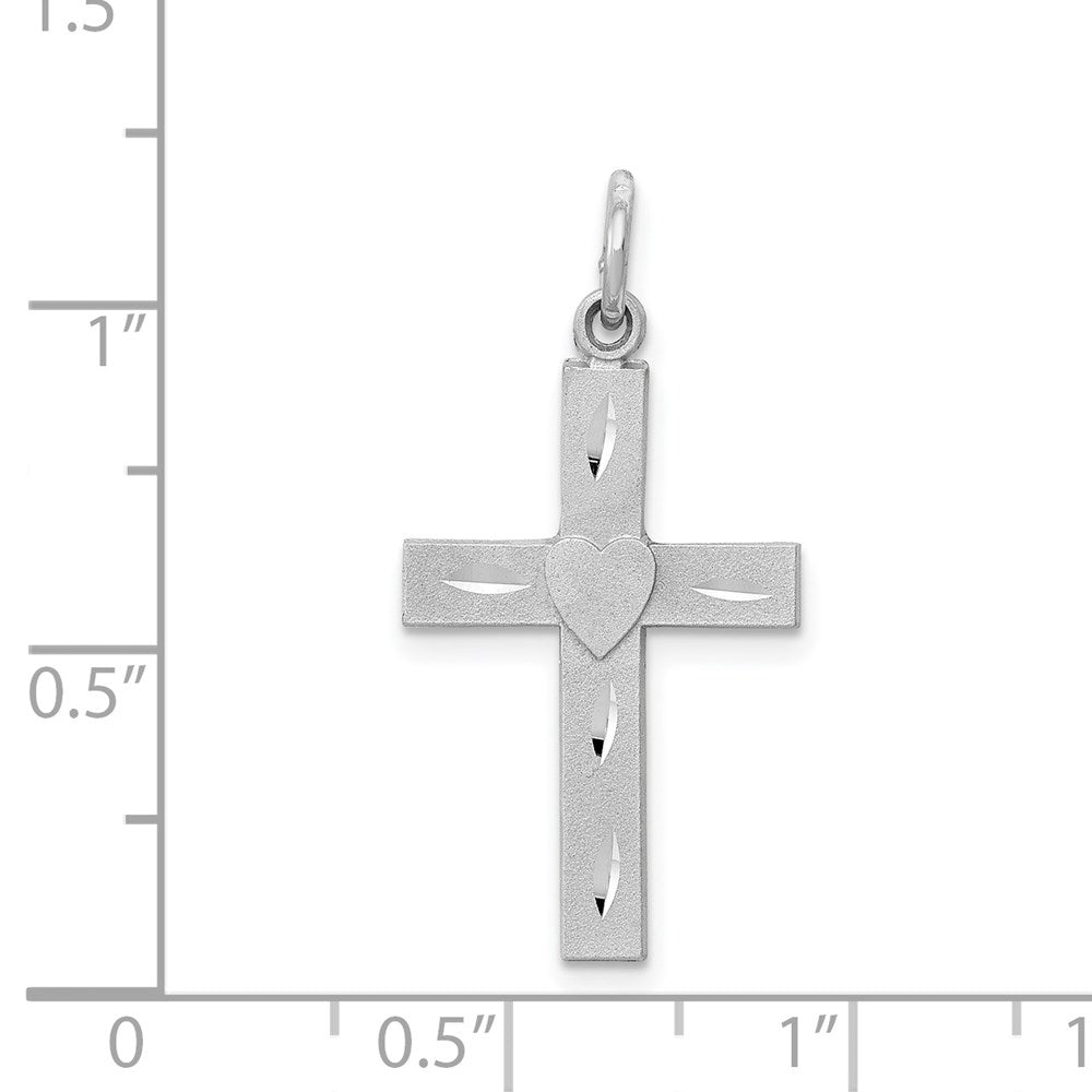 Million Charms 14K White Gold Themed Diamond-Cut Latin Relgious Cross Charm