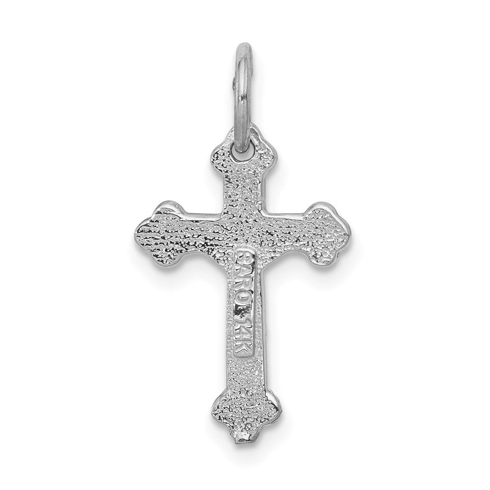 Million Charms 14K White Gold Themed Diamond-Cut Relgious Crucifix Charm
