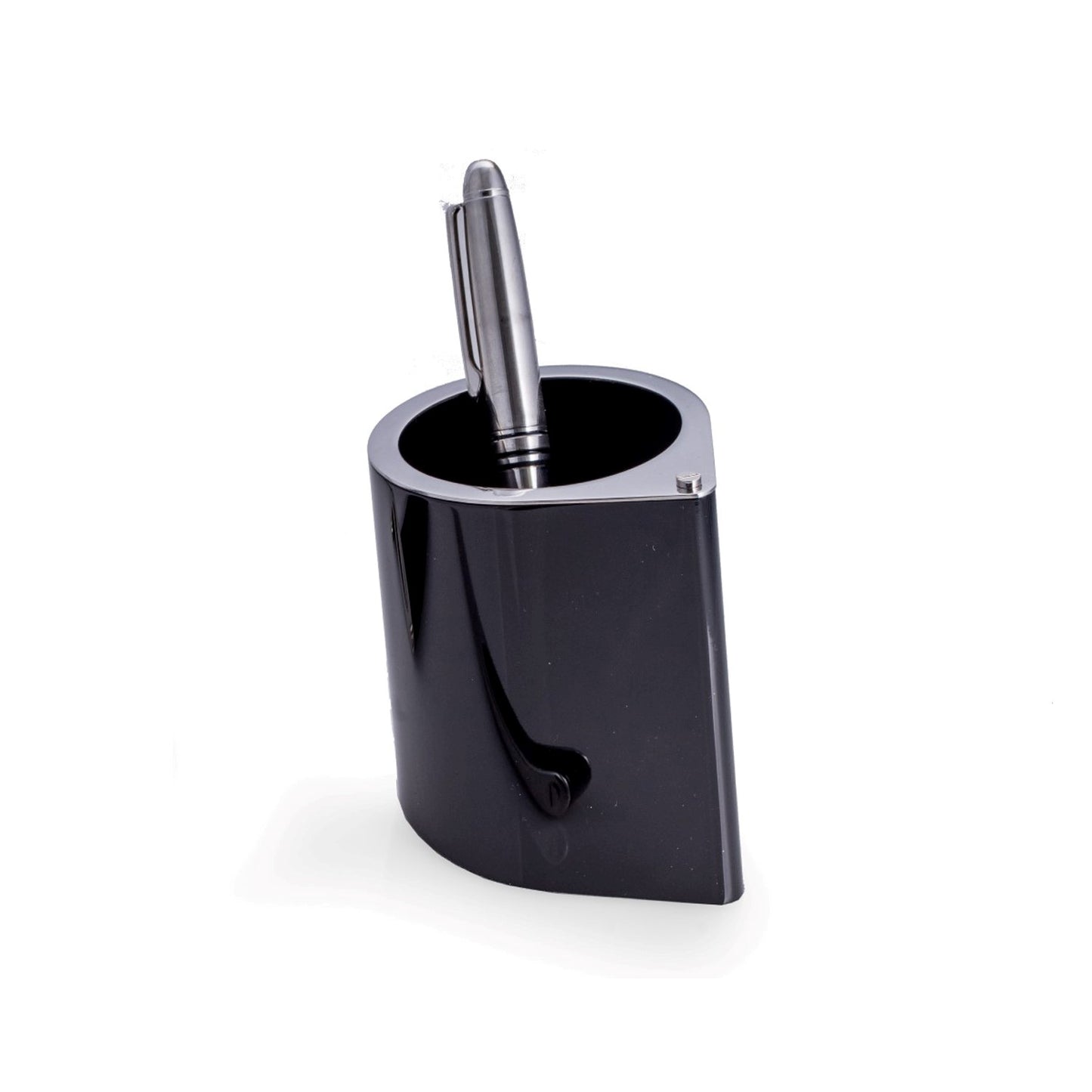 Occasion Gallery Black/Silver Color Stainless Steel Pen Cup with Black Enamel Finish. 3.25 L x 3 W x 3.5 H in.